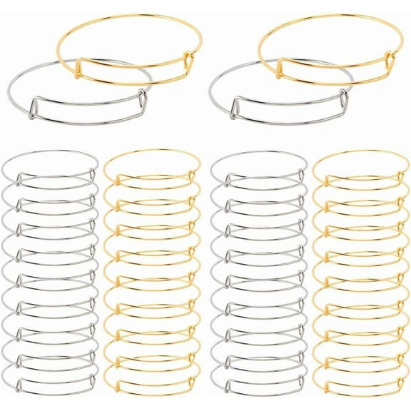 40Pcs Gold Expandable Bangle Bracelets Adjustable Wire Bangles Set Iron Hypoallergenic Thin Round Silver Blank Wristband Making Supplies Bracelets Accessories DIY Crafts Beginner Platinum & Golden