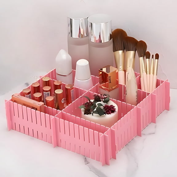 40Pcs Grid Drawer Dividers, Adjustable Drawer Organizer for Socks, Underwear, Lingerie, Makeup, Bedroom Office Kitchen Storage (Pink)