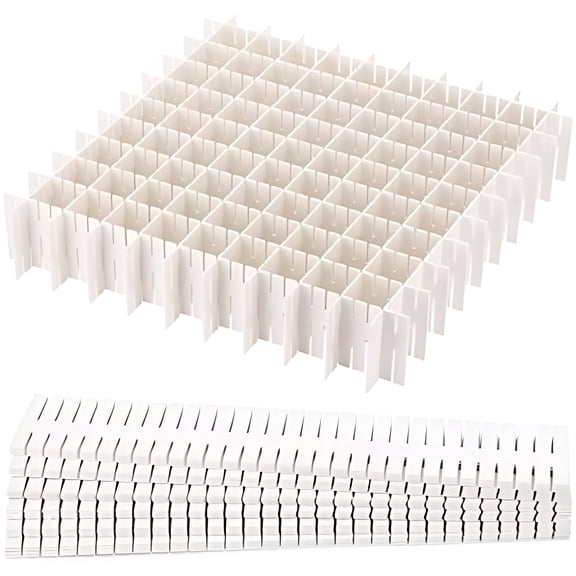 40Pcs Grid Drawer Dividers, Adjustable Drawer Organizer for Socks, Underwear, Lingerie, Makeup, Bedroom Office Kitchen Storage (White)
