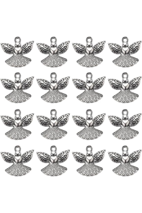 40Pcs Guardian Angel Charm Bulk Silver Angel Charms Fairy Wing Wings Pendants Antique Tibetan Alloy Christmas Charms