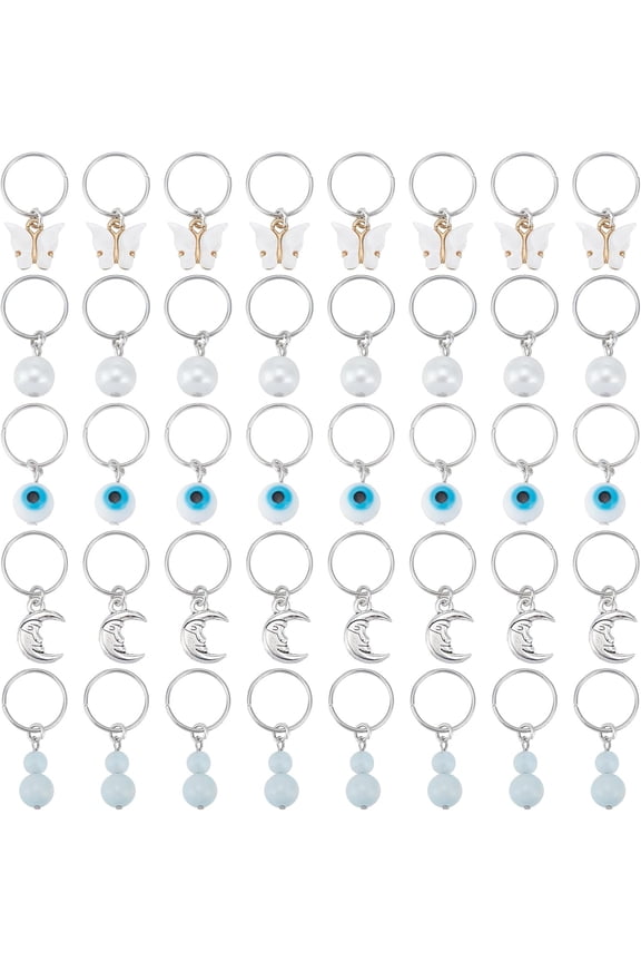 40Pcs Hair Beads for Braids Butterfly Moon Hair Rings Hair Coils Jewelry for Braids Braiding Hair Cuffs Pendants Clips for Woman Hairdressing Makeup Accessories StylingPlatinum