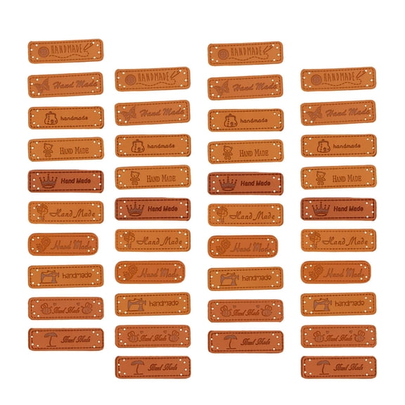 40Pcs Handmade Brown PU Letter Pattern Buttons for Sewing Costumes Bags and Craft Decoration