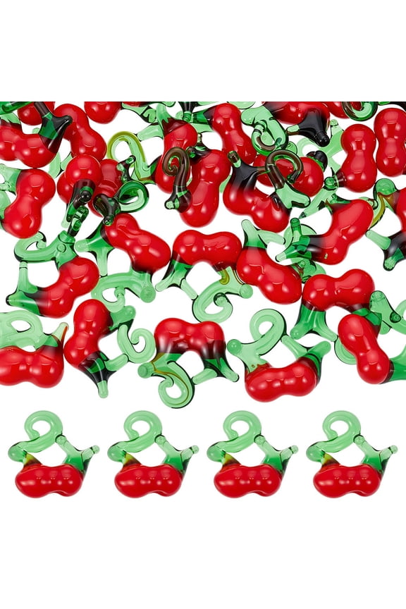40Pcs Handmade Lampwork Pendants Cherry Charms Red 17~22.5x15~20.5x8~10mm Hole: 2~3.5mm