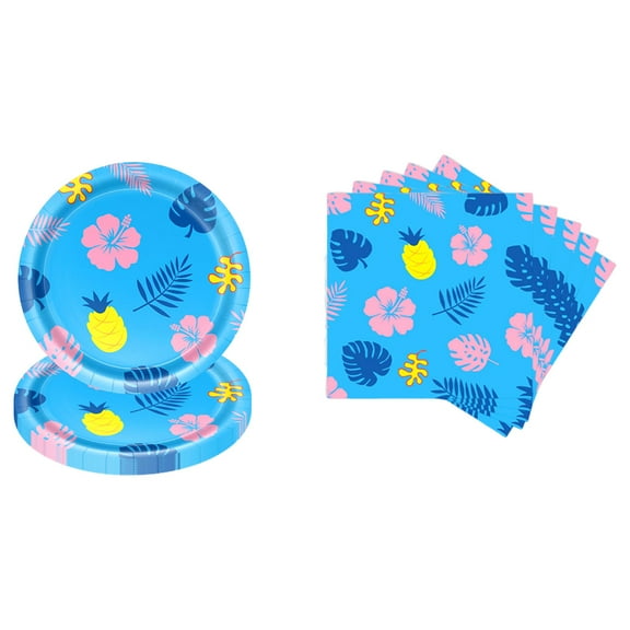 40Pcs Hawaiian Party Decorations Tropical Luau Birthday Plates and Napkins Hibiscus Floral Tableware Party Supplies for Birthday Aloha Summer Decor Party for 20 Guests