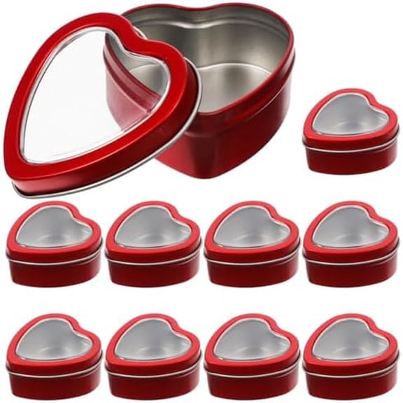 40Pcs Heart Shaped Tin: 2oz Empty Candy Containers with Clear Window Lids for Candle Making DIY Craft Wedding Party Treasures (Red)$$Home Decor, Kitchen, & Other