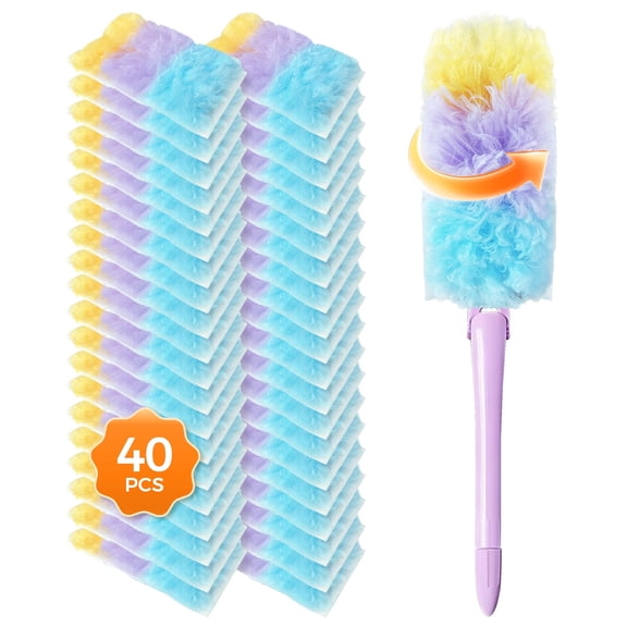40Pcs Heavy Duty Duster Refills with 1 Handle,Static Dust Removal Brush Disposable Replacement Head Compatible,Static Dust Removal Brush Disposable Replacement Head Compatible, for Cleaning Furniture