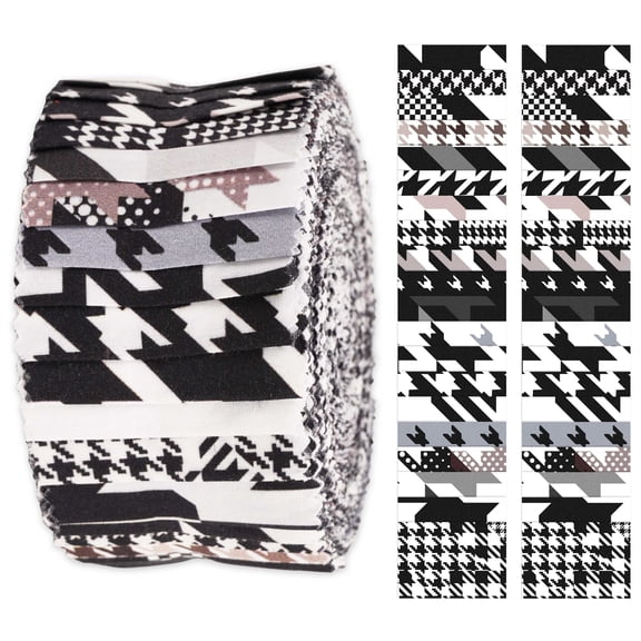 40Pcs Houndstooth Print Cotton Precut Fabrics For Quilting Craft Strips 2.5x42inches Jelly Roll - White & Black