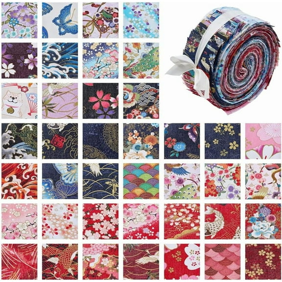 40Pcs Jelly Roll Fabric Cotton Fabric Quilting Strips Japanese Style Fabrics Cotton Strips Bundle for Sewing Crafting Blankets Rugs Upholstery Home Decor Purse Making Multi-color