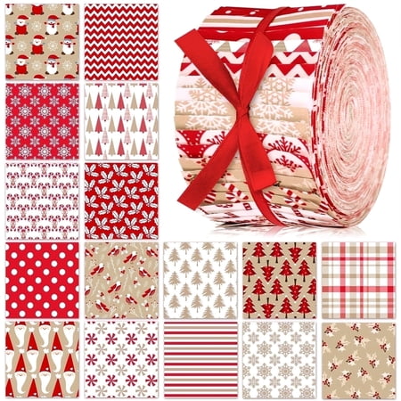 HEYMAPLE 40Pcs Jelly Roll Fabric Strips for Quilting and Sewing, 2.6" x 20" Precut Fabric for DIY Crafting Handmade Accessories, Christmas Series
