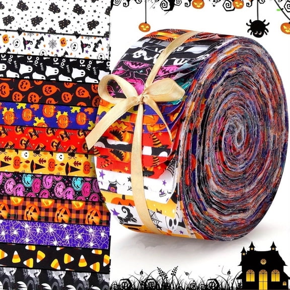 40Pcs Jelly Roll Fabric Strips for Quilting and Sewing, 2.6" x 20" Precut Fabric for DIY Craft Cloths Handmade Accessories, Halloween Series