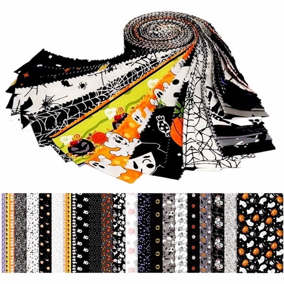 Heymaple 40Pcs Jelly Roll Fabric Strips for Quilting and Sewing, 2.56" x 20" Precut Fabric for DIY Crafting, Halloween Themed Series