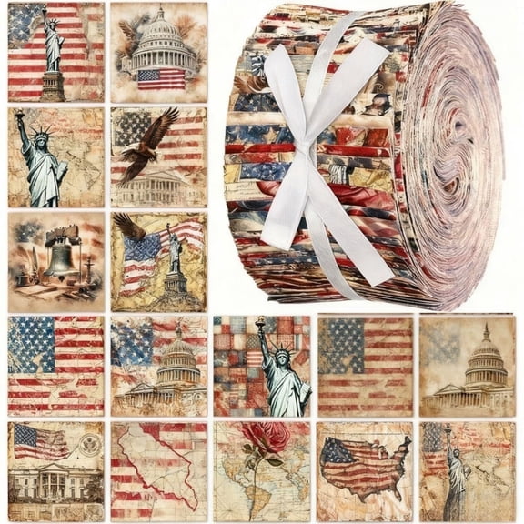HEYMAPLE 40Pcs Jelly Roll Fabric Strips for Quilting and Sewing, 2.6" x 20" Precut Fabric Squares for DIY Craft Handmade Accessories, Independence Day Theme
