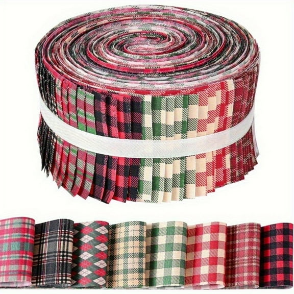 40Pcs Jelly Roll Fabric Strips for Quilting and Sewing, 2.6" x 20" Precut Fabric for DIY Crafting, Red and Black Plaid Series