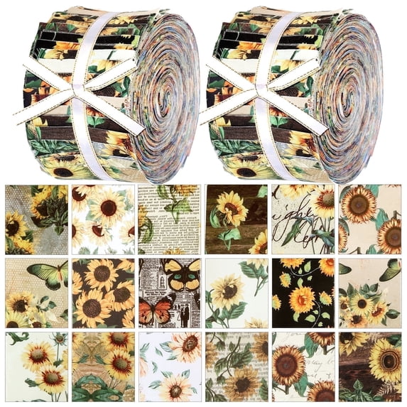 Heymaple 40Pcs Jelly Roll Fabric Strips, 2.6" x 20" Precut Fabric for DIY Crafting, Sunflower Series