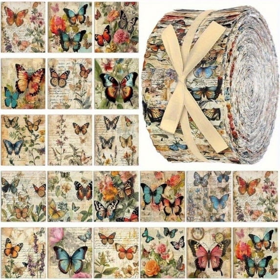 40Pcs Jelly Roll Fabric Strips for Quilting and Sewing, 2.6" x 20" Precut Fabric for DIY Crafting , Vintage Butterfly Series