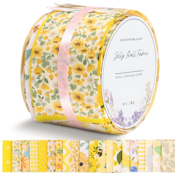 40Pcs Jelly Roll Fabric Strips Soft Cotton Quilting Fabric 2.5x40 Inch 40 Assorted Floral Prints Sewing Supplies for Patchwork Craft Various Patterns