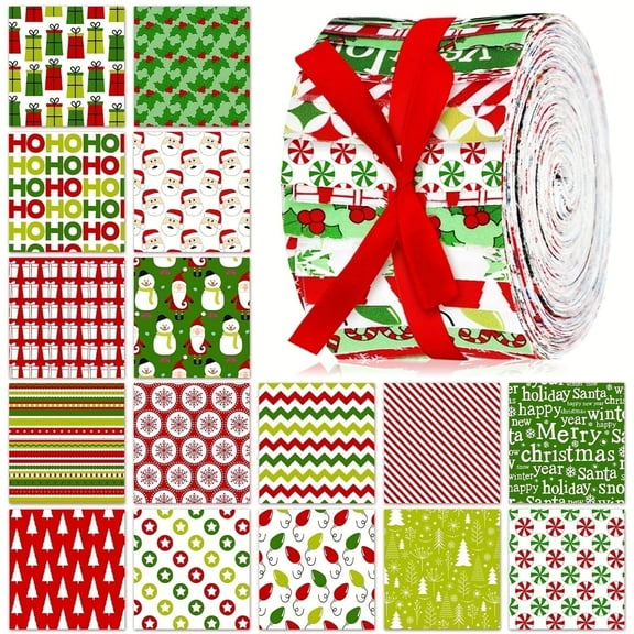 40Pcs Jelly Roll Fabric Strips for Quilting and Sewing, 2.6" x 20" Precut Fabric for DIY Crafting Handmade Accessories, Christmas Series