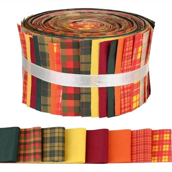 HEYMAPLE 40Pcs Jelly Roll Fabric Strips for Quilting and Sewing, 2.6" x 20" Precut Fabric for DIY Crafting, Pumpkin Plaid Series