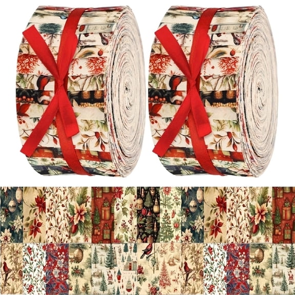 Heymaple 40Pcs Jelly Roll Fabric Strips for Quilting and Sewing, 2.6" x 20" Precut Fabric for DIY Crafting, Christmas Series