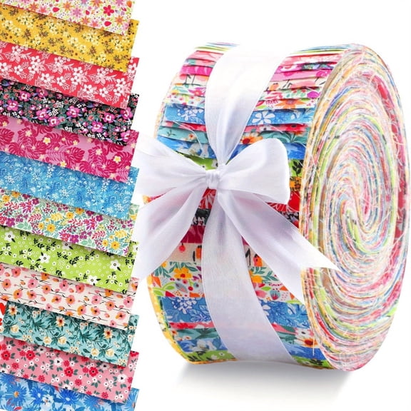 Heymaple 40Pcs Jelly Roll Fabric Strips for Quilting and Sewing, 2.6" x 20" Precut Fabric for Crafting, Mixed Color Spring Fabric