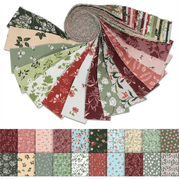 Heymaple 40Pcs Jelly Roll Fabric Strips for Quilting and Sewing, 2.55" x 19.7" Precut Fabric for DIY Crafting, Multicolor Flower