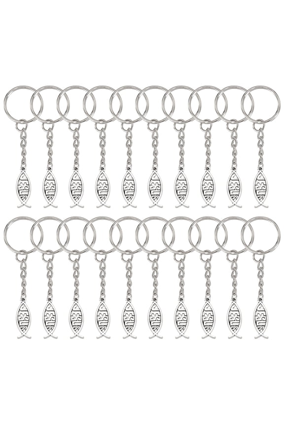 40Pcs Jesus Fish Keychains 3.15 Inch Silver Fishes Keychain Christian Jesus Fish Keychain Charms for Women Men Key Decoration Gifts