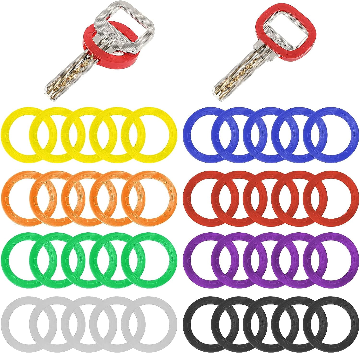 40Pcs Key Covers Caps 1 Inch Coloured Key Covers Coding Rings Soft PVC