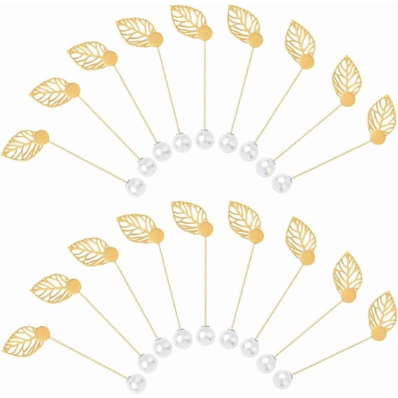 40Pcs Lapel Pin Stick Brooch Stick Pin Leaf Pearl Flat Round Tray Brooch Findings Golden Stainless Steel Brooches for Jewelry Making Accessories DIY Costume Women Men Badge Scarf Hats diy