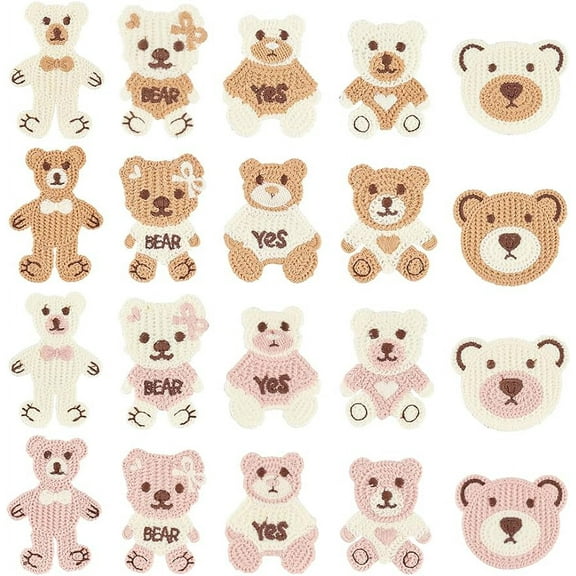 40Pcs Little Bear Crochet Knitted Cloth Patch Sew On Patch Applique Multiple Shaped Bear Knitted Handmade Applique