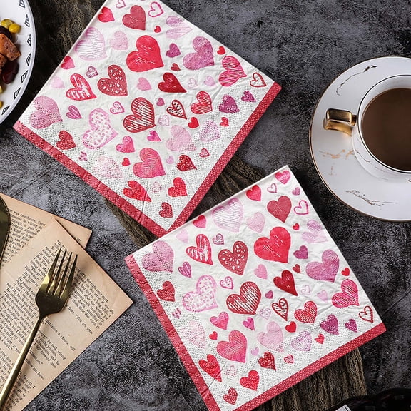 40Pcs Love Heart Print Paper Napkins, Disposable Party Napkins for Valentine Wedding Bridal Shower Birthday Table Decor, 2 Pack, Clearance Pink
