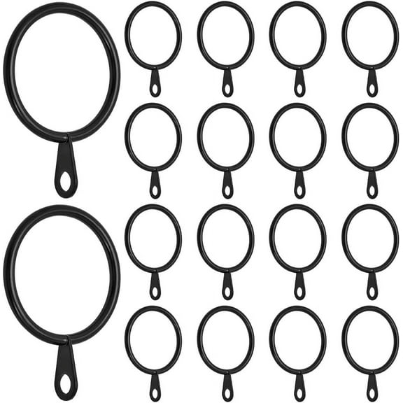 40Pcs Metal Black Curtain Rings Drapery Rod Rings with Flat Eyelet Iron Round Circle 1.18 Inch Hanging Drape Sliding Clip Hook Rings
