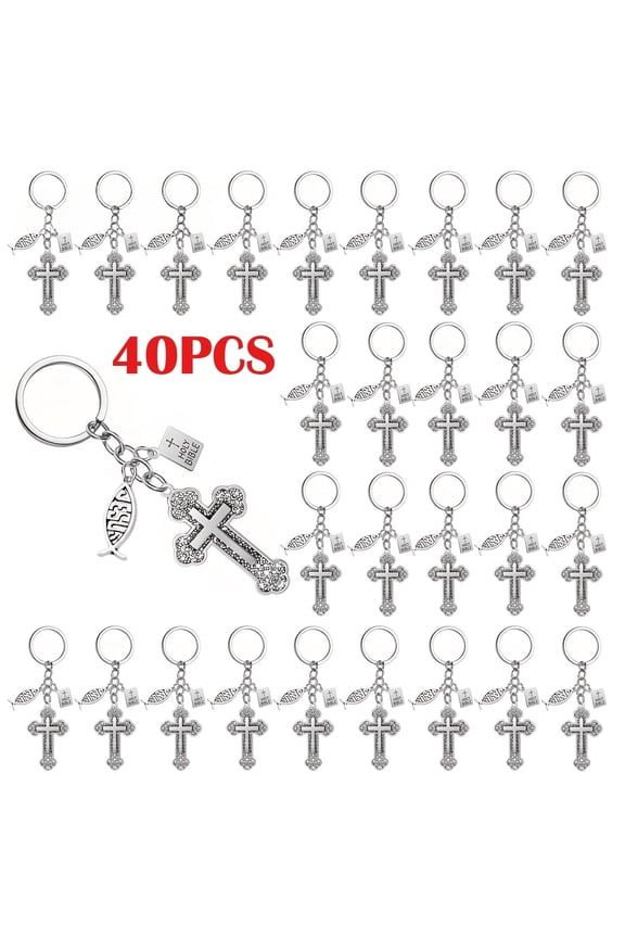40Pcs Metal Cross Keychains, Jesus Key Rings, Christmas & New Year Religious Gift, Religious Door, Car, Key Holders, Christian Inspirational Favors for Church Event, Baptism, First Communion, Wedding