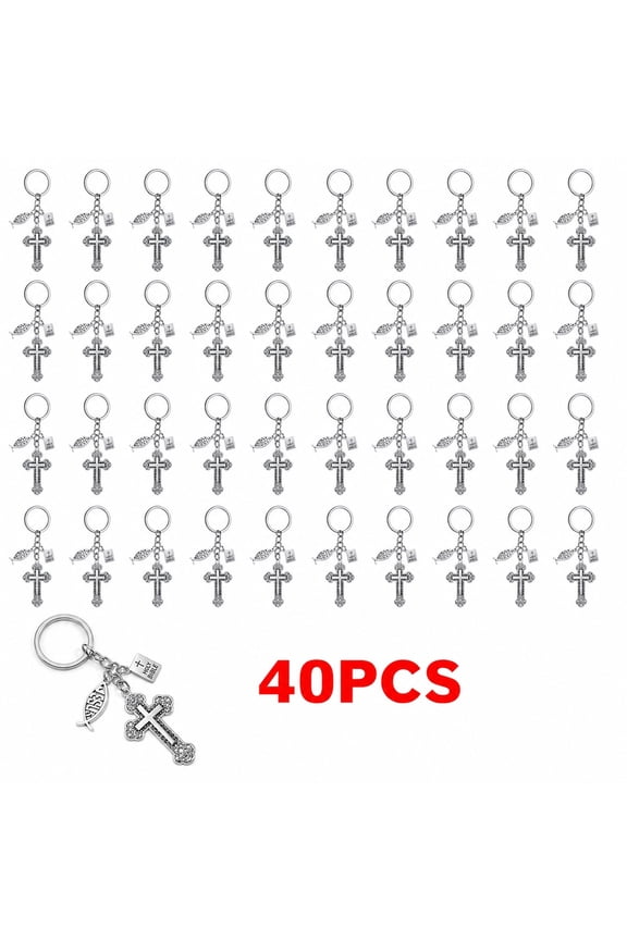 40Pcs Metal Cross Keychains, Jesus Key Rings, Christmas & New Year Religious Gift, Religious Door, Car, Key Holders, Christian Inspirational Favors for Church Event, Baptism, First Communion, Wedding