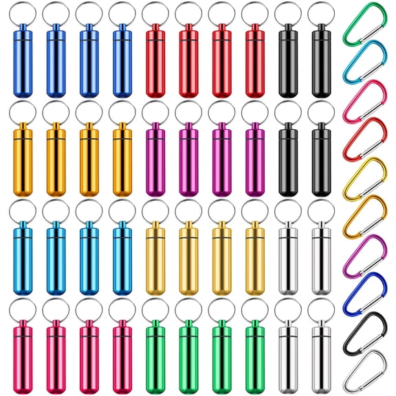 40Pcs Metal Pill Box Keychain Set, Mini Travel Pill Container Bulk Medication Storage Boxes with Key Ring Carabiner for Men Women, Small Pill Organizer & Purse Pocket Daily Use Outdoor