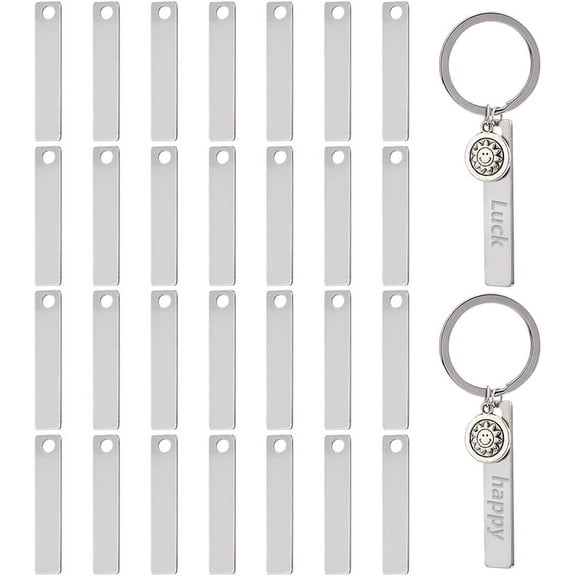40Pcs Metal Stamping Blanks Engraved Pendant Rectangle Blank Stamping Tags Long Name Plate Charm Stainless Steel Tag Charms for Keychain Earring Necklace Jewelry Making DIY Stainless Steel Color
