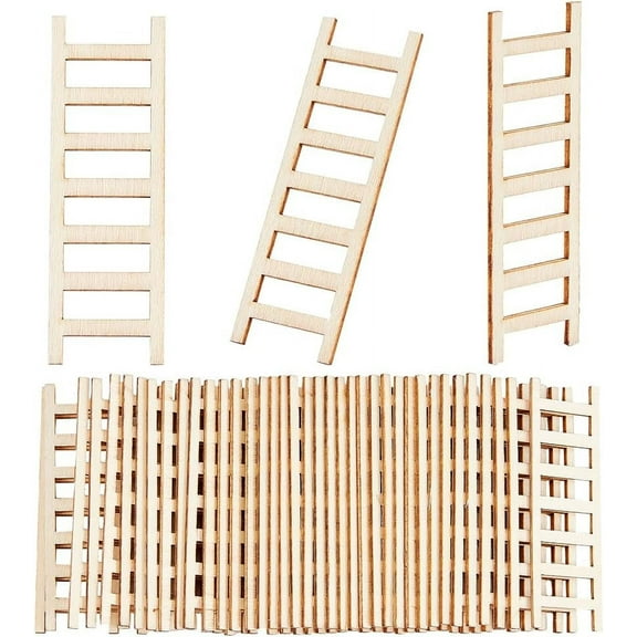 40Pcs Mini Garden Ladder 0.8x2.4 Inch Miniature Wood Ladders Mini Wooden Step Ladders Miniature Furniture Mini Garden Ornament for DIY Crafts Micro Landscape Prop Decorations 1box