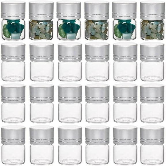 40Pcs Mini Glass Jars 5ml Tiny Jars with Aluminum Screw Lids Small Glass Vials Clear Tiny Glass Bottles Glass Bead Containers for Essential Oil Liquid Powder Message Jewelry DIY Crafts Silver