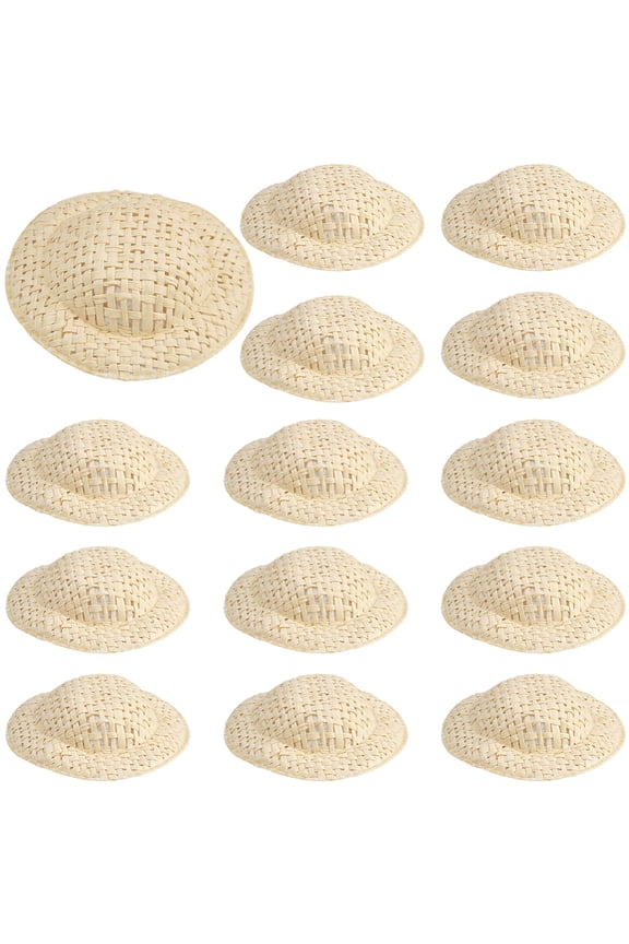 40Pcs Mini Straw Hat Mini Woven Hats 2 Inch Miniature Straw Hats Small Cowboy Caps Handmade Knitting Hat Cornsilk Tiny Cloth Caps DIY