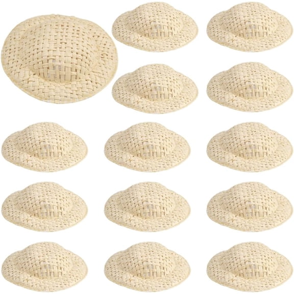 40Pcs Mini Straw Hat Mini Woven Hats 2 Inch Miniature Straw Hats Small Cowboy Caps Handmade Knitting Hat Cornsilk Tiny Cloth Caps