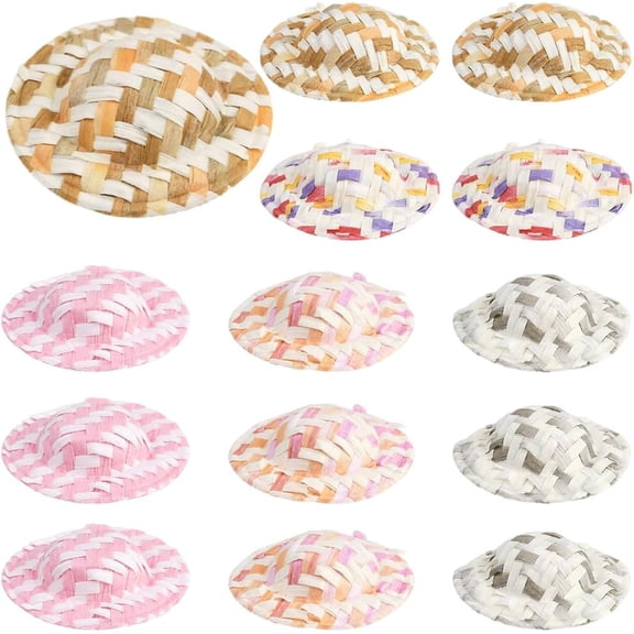 40Pcs Mini Woven Hats Mini Cowboy Hat 1.5 Inch Miniature Woven Straw Hat Colorful Tiny Dress Up Caps Cloth Small Cowboy Caps