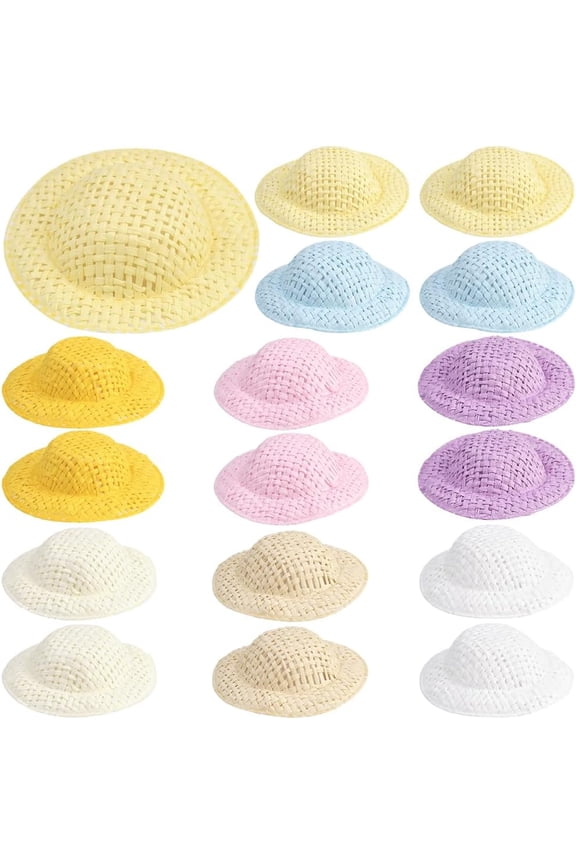 40Pcs Mini Woven Hats Tiny Straw Hat 2 Inch Small Cowboy Caps Colorful Miniature Cloth Caps Handmade Woven Knitting Hat for Christmas