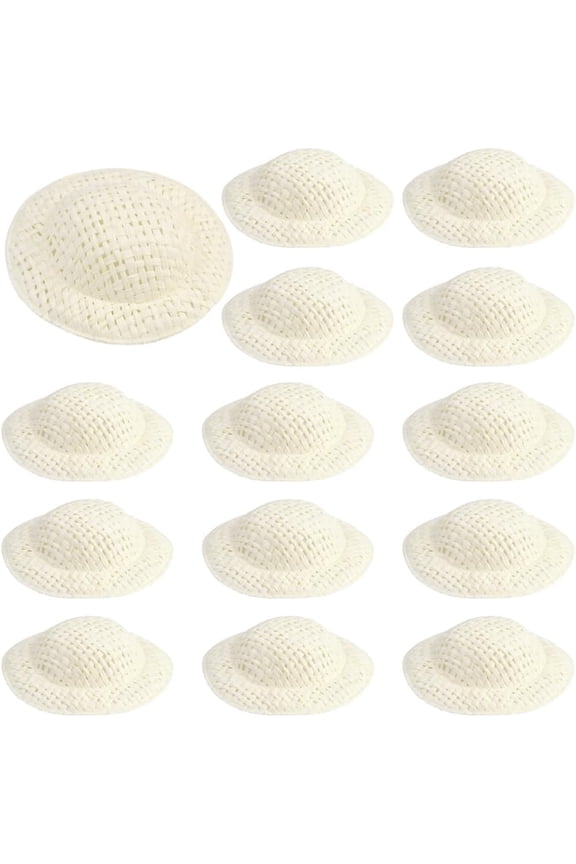 40Pcs Miniature Hats Mini Woven Hat 2 Inch Tiny Dress Up Caps Cloth Handmade Woven Knitting Hat White Small Cowboy Caps for Christmas