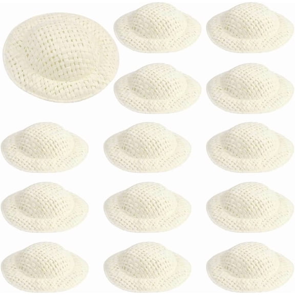 40Pcs Miniature Hats Mini Woven Hat 2 Inch Tiny Dress Up Caps Cloth Handmade Woven Knitting Hat White Small Cowboy Caps for Christmas