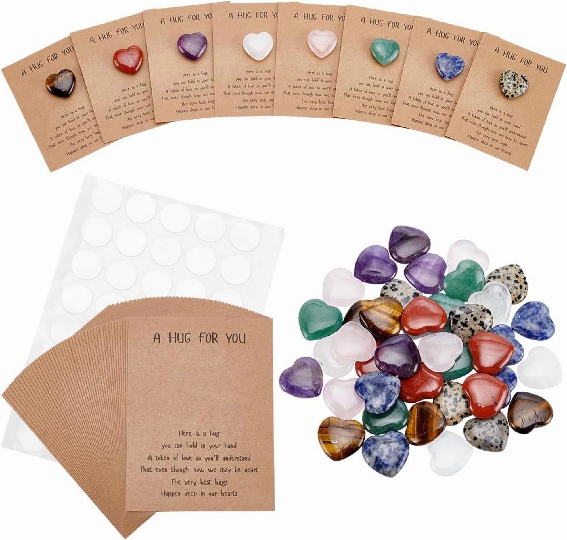 40Pcs Natural Stones Keepsake Exchange Relationship Cards Heart Love Stones Pocket Palm Stone with Round Dot Double Sided Tapes for Colleagues Family Distance Social Celebration Colorful DIY
