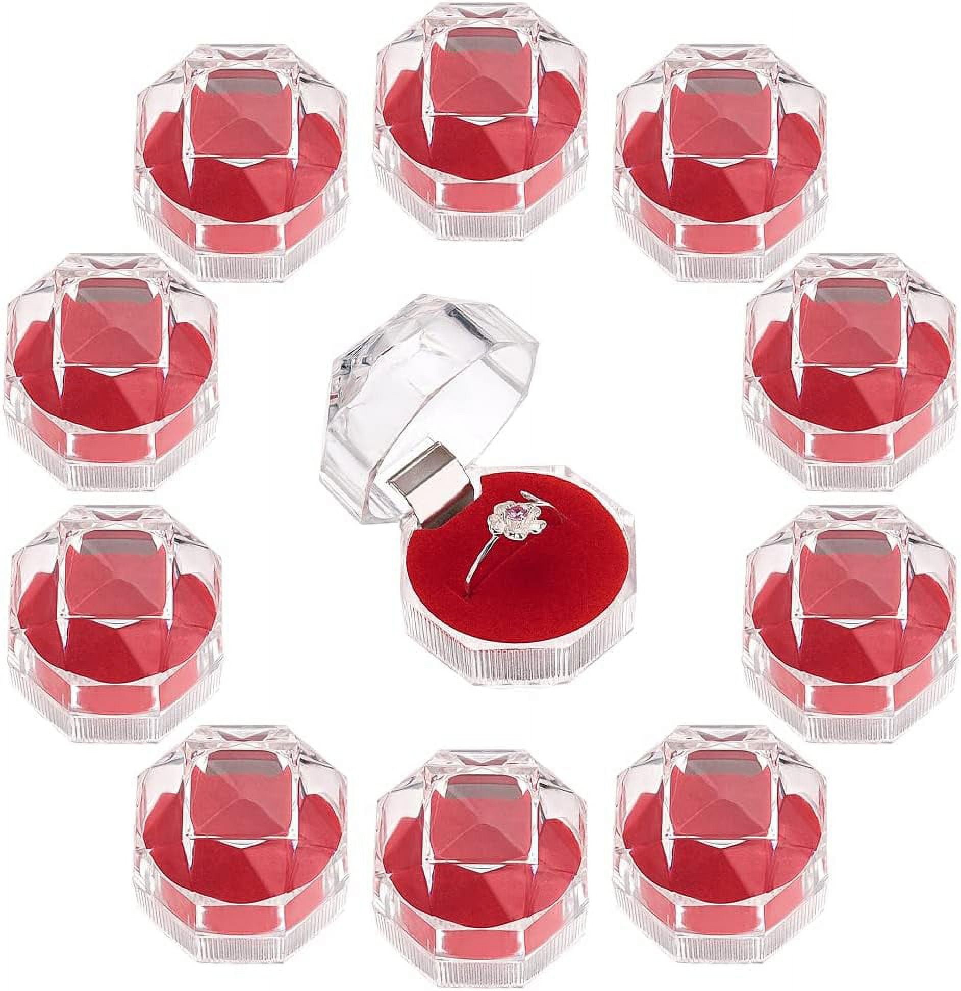 40Pcs Octagon Transparent Plastic Ring Boxes Red 3.8x3.8x3.8cm ...