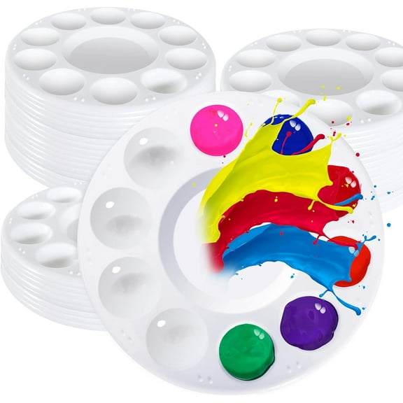 40Pcs Paint Tray Palettes,Plastic Paint Pallets,Round Paint Pallet for Kid & Students,White Paint Palette with 10 Wells for Art Class,DIY Craft,School Project,Painting Party