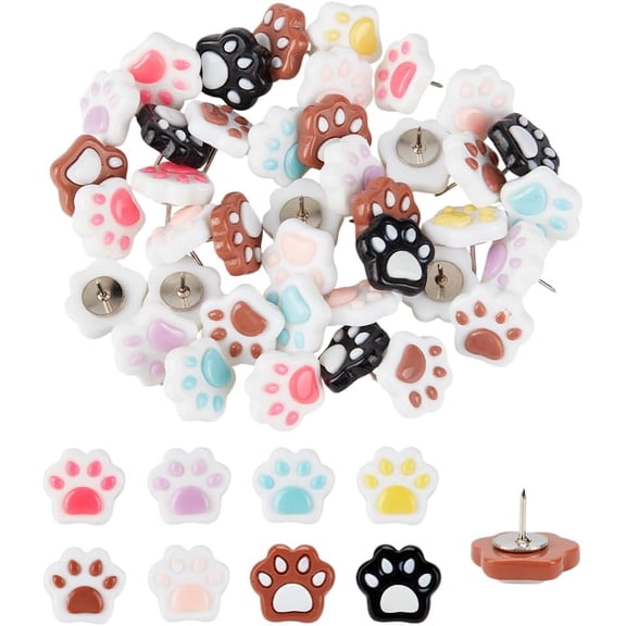 40Pcs Paw Print Push Pins Decorative Resin Paw Print Thumbtacks 8 Colors Fun Cartoon Thumb Tacks Cute Push Pins for Photo Wall Map Cork Board Bulletin Board Home Office Decorations