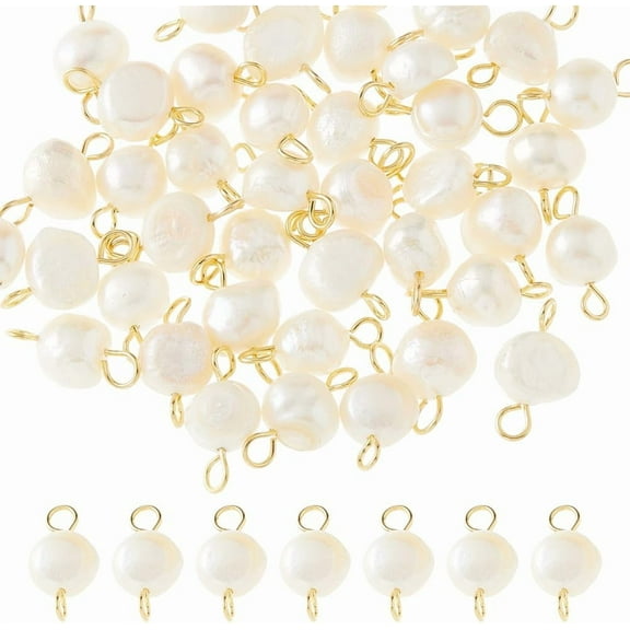 40Pcs Pearl Pendant Connectors Pearl Charms Natural Freshwater Pearls Links Irregular Pearls Bead with 304 Stainless Steel Gold Double Loops for DIY Jewelry Making