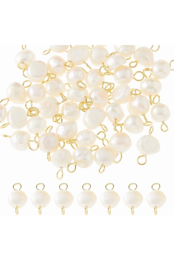 40Pcs Pearl Pendant Connectors Pearl Charms Natural Freshwater Pearls Links Irregular Pearls Bead with 304 Stainless Steel Gold Double Loops for DIY Jewelry Making for DIY