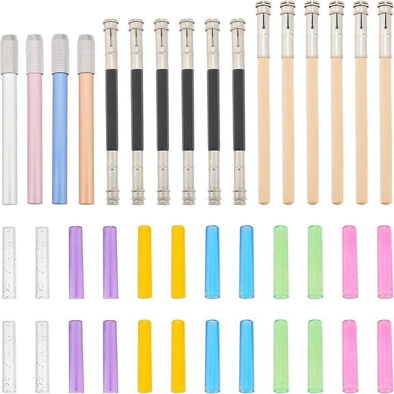 40Pcs Pencil Extenders Set 16Pcs Adjustable Aluminum Wood Pencil Lengthener 24Pcs Plastic Pencil Cap (45x10mm/) Pencil Extender Holders